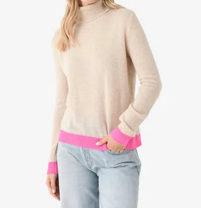 Jumper1234 Contrast Roll Collar Sweater In Oatmeal/hot Pink In Beige