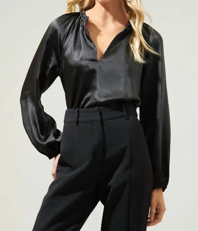 Sugarlips Satin Top Button Blouse In Limousine In Black