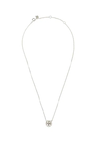 Tory Burch Silver Brass Miller Necklace In Tory Silver / Crystal