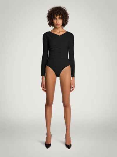 Wolford Gathered Cache-couer Bodysuit In Black