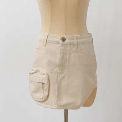 Pre-owned Attico The  Cream Mini Skirt With Pocket Detail In Cotton Canvas