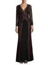 TADASHI SHOJI V-Neck Embroidered Gown,0400095575231