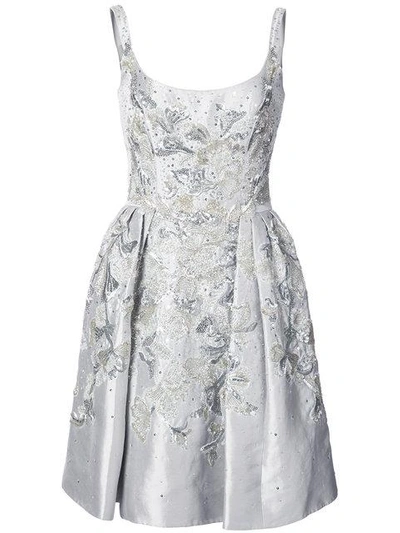 Marchesa Embellished Silk Blend Party Dress In Metallic