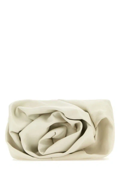 Burberry Woman Ivory Nappa Leather Rose Clutch In White