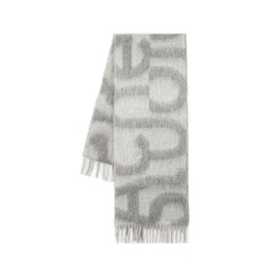 Acne Studios Logo Intarsia Fringed Scarf In Light Grey