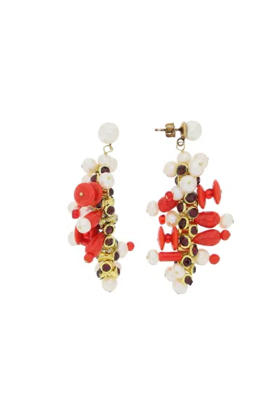 Dries Van Noten Dangling Pearl Drop Earrings. Women In Red