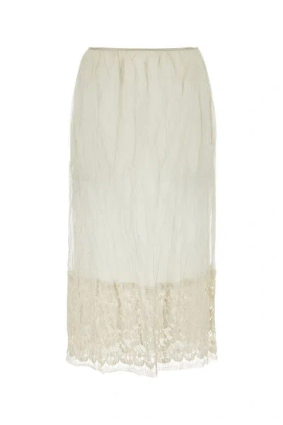 Prada Mesh Skirt Lace Overlay In White