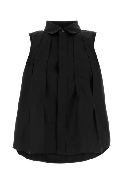 Sacai Black Pleated Shirt