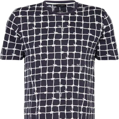 Ted Baker Mens Navy Graphic-print Cotton-jersey T-shirt In Blue