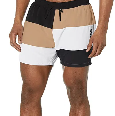 Hugo Boss Three-tone Swim Shorts In Black