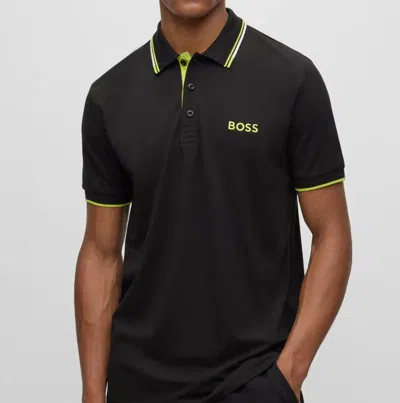 Hugo Boss Men Paddy Pro Short Sleeve Deep Black/electric Lime Polo T-shirt