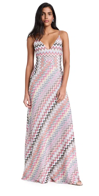 Missoni Sleeveless Long Dress Pink & White Tones Multicolor