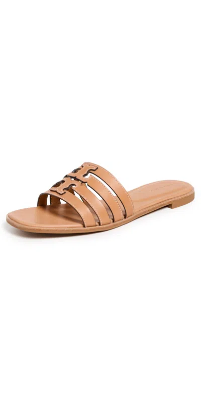 Tory Burch Ines Caged Leather Flat Slide Sandals In Marrón