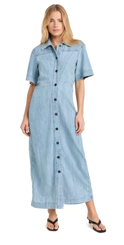 Another Tomorrow Cotton Chambray Bias Midi Shirt Dress In Light Blue Wash
