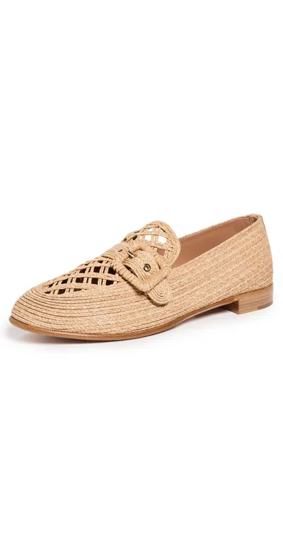 Aquazzura Visconti Raffia Buckle Loafers In Natural