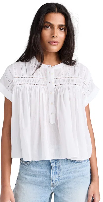Xirena Louelle Ruched Lace-trim Cotton Top In White