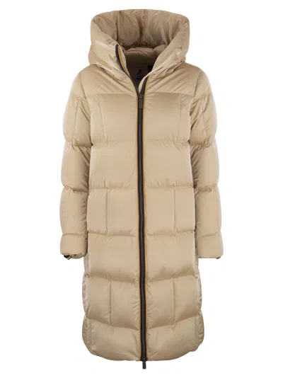 K-way Orlin - Long Hooded Down Jacket In Beige