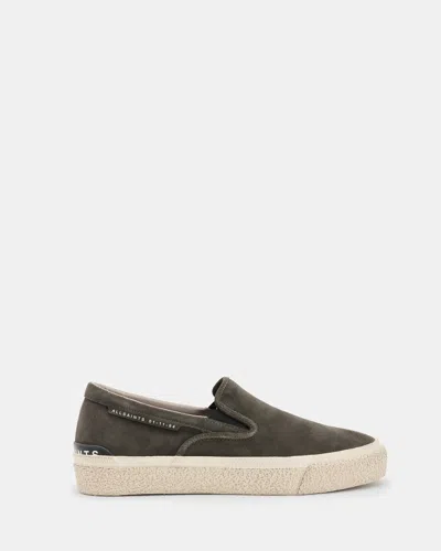 Allsaints Mens Grey Navaho Cow-leather Slip-on Trainers