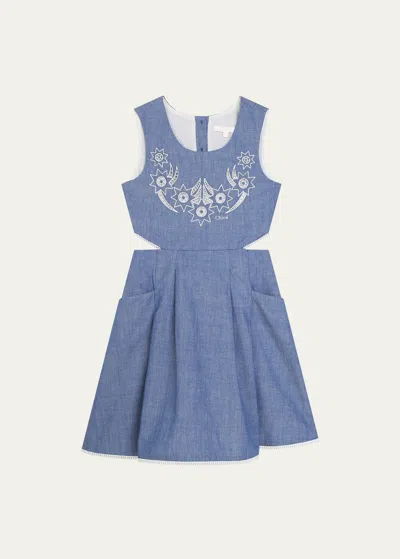 Chloé Kids' Girls Blue Cotton Chambray Dress