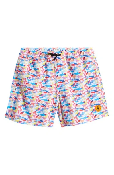Save The Duck Kids' Getu Shark-print Swim Shorts In Blue