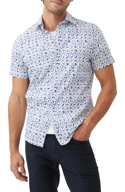 Rodd & Gunn Mitchies Crossing Sports Fit Floral Short Sleeve Cotton Button-up Shirt In Sea Blue