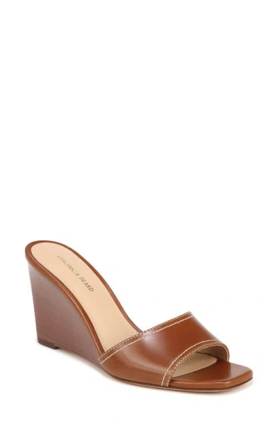 Veronica Beard Ellen Leather Wedge Slide Sandals In Caramel Brown Lea