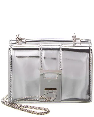 Ferragamo Hug Leather French Wallet On Chain In Silver