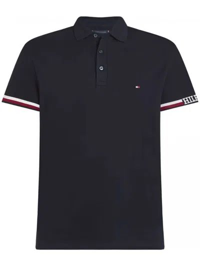 Tommy Hilfiger Monotype Flag Cuff Mens Slim Polo In Desert Sky