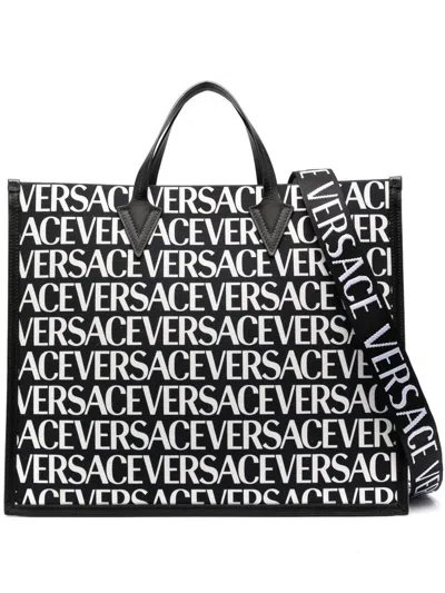 Versace S Fabric Print +sheepskin Bags In Black