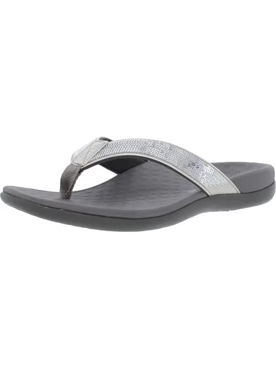 Vionic 44 Tide Sq Womens Sequined Orthotic Thong Sandals In Silver