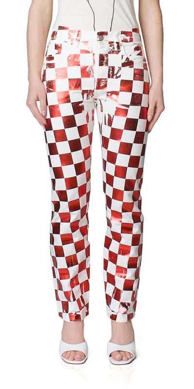 Maison Margiela Check Print Five-pocket Pants In Red In White