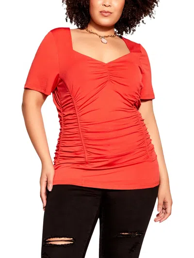City Chic Plus Womens Ruched Sweetheart Neck Blouse In Multi