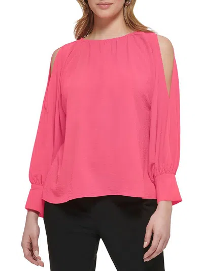 Calvin Klein Womens Split Sleeve Elastic Neck Blouse In Pink
