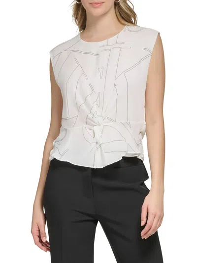 Calvin Klein Womens Graphic Twist-front Shell In Multi