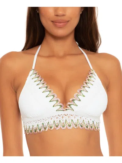 Becca Womens Crochet Trim Halter Bikini Swim Top In White