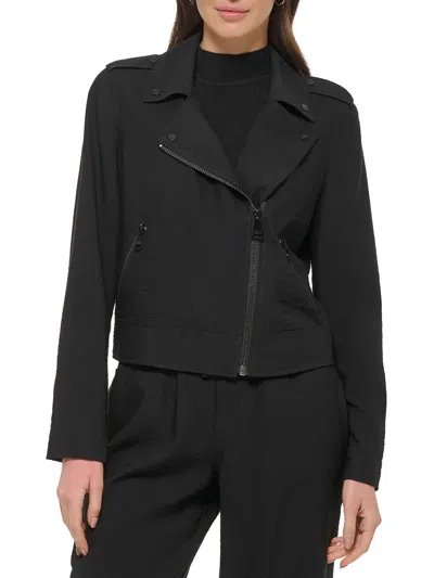 Dkny Womens Asymmetric Collared Motorcycle Jacket In Black