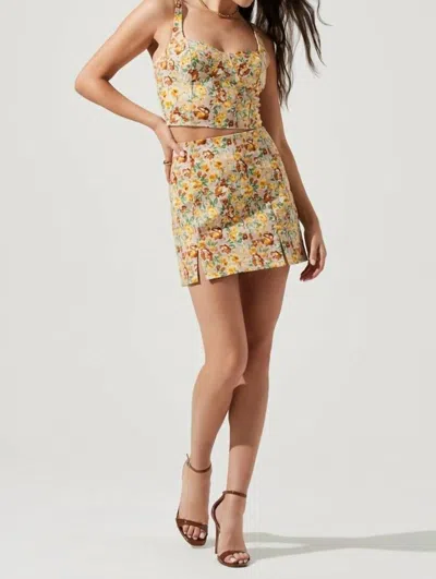 Astr Monet Mini Skirt In Yellow Brown Floral