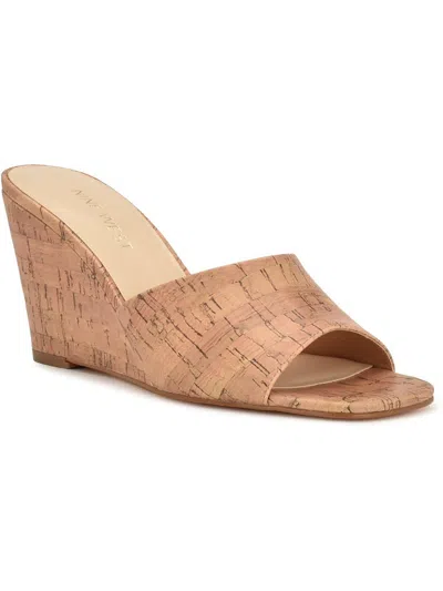 Nine West Niya Womens Faux Leather Printed Wedge Sandals In Brown