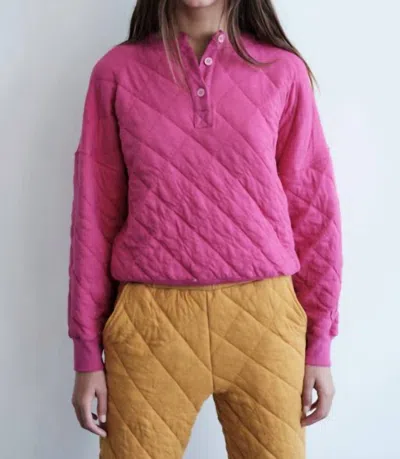 Stateside Quilted Oversized Henley Pullover In Electric Pink