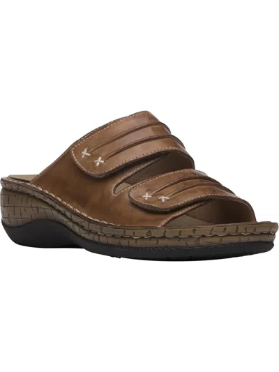 Propét June Womens Leather Slip On Slide Sandals In Brown