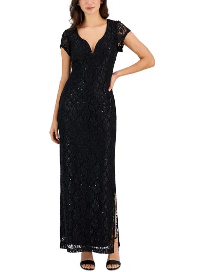 Connected Apparel Womens Lace Sequined Evening Dress In Black