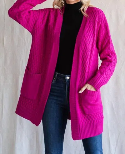 Jodifl Textured Open Cardigan In Magenta In Pink