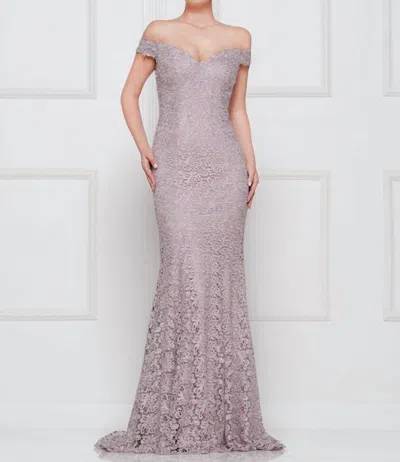 Marsoni By Colors Off Shoulder Lace Gown In Mauve In Purple