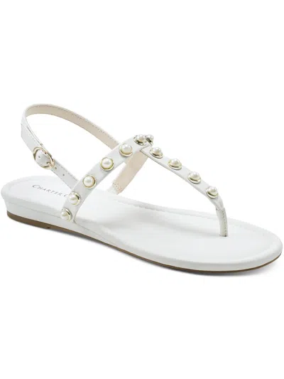 Charter Club Avita Womens Faux Leather Embellished Slingback Sandals In White