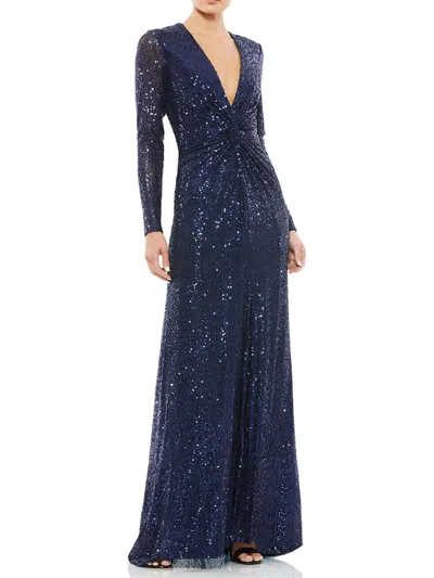 Ieena For Mac Duggal Plus Womens Sequined Mesh Inset Evening Dress In Blue
