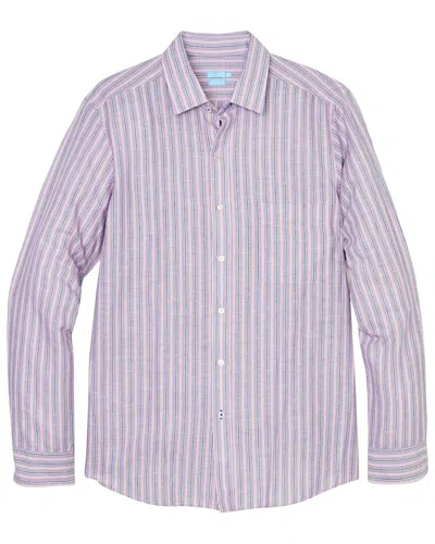 J.mclaughlin Stripe Gramercy Modern Fit Linen-blend Shirt In Pink