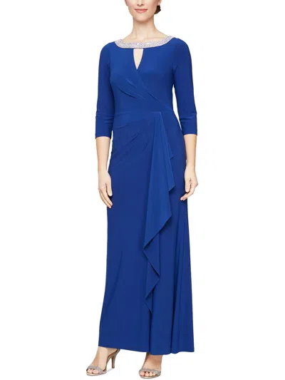 Alex Evenings Womens Jersey Embellished Evening Dress In Blue