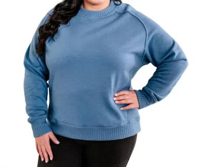 Rae Mode Crewneck Pullover With Sweater Knit Detail In Dusty Blue