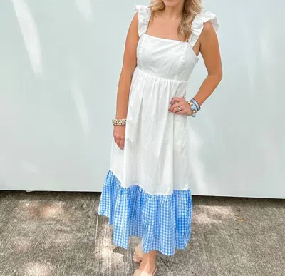 2.7 August Apparel Mejier Midi Dress In White/blue