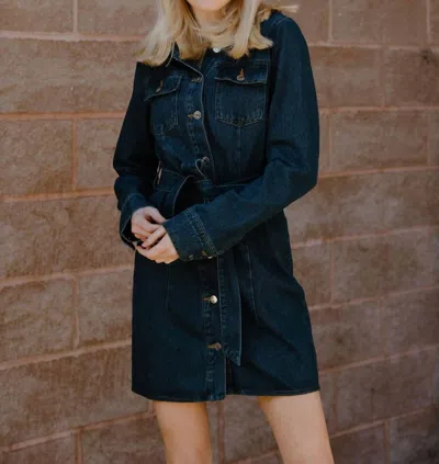 Blu Pepper Denim Belted Dress In Blue | ModeSens